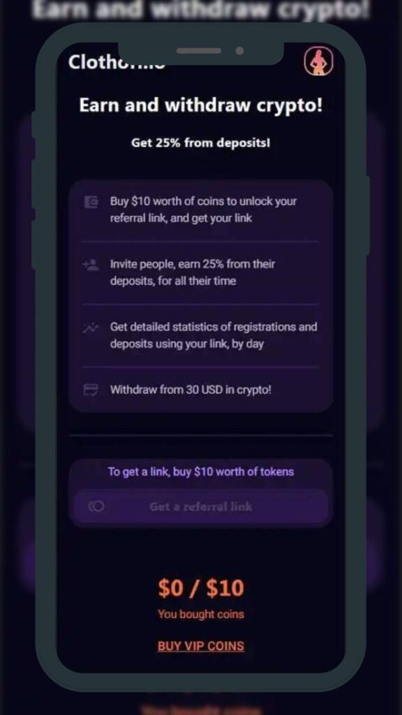 Earn and Withdraw Crypto in Clothoff.io App